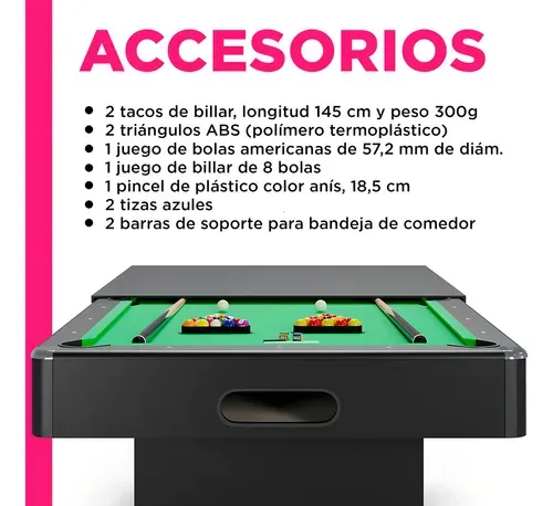 Mesa Billar Convertible Con Comedor Pool Americano De Lujo Paño Verde