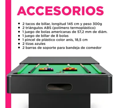 Mesa Billar Convertible Con Comedor Pool Americano De Lujo Paño Verde