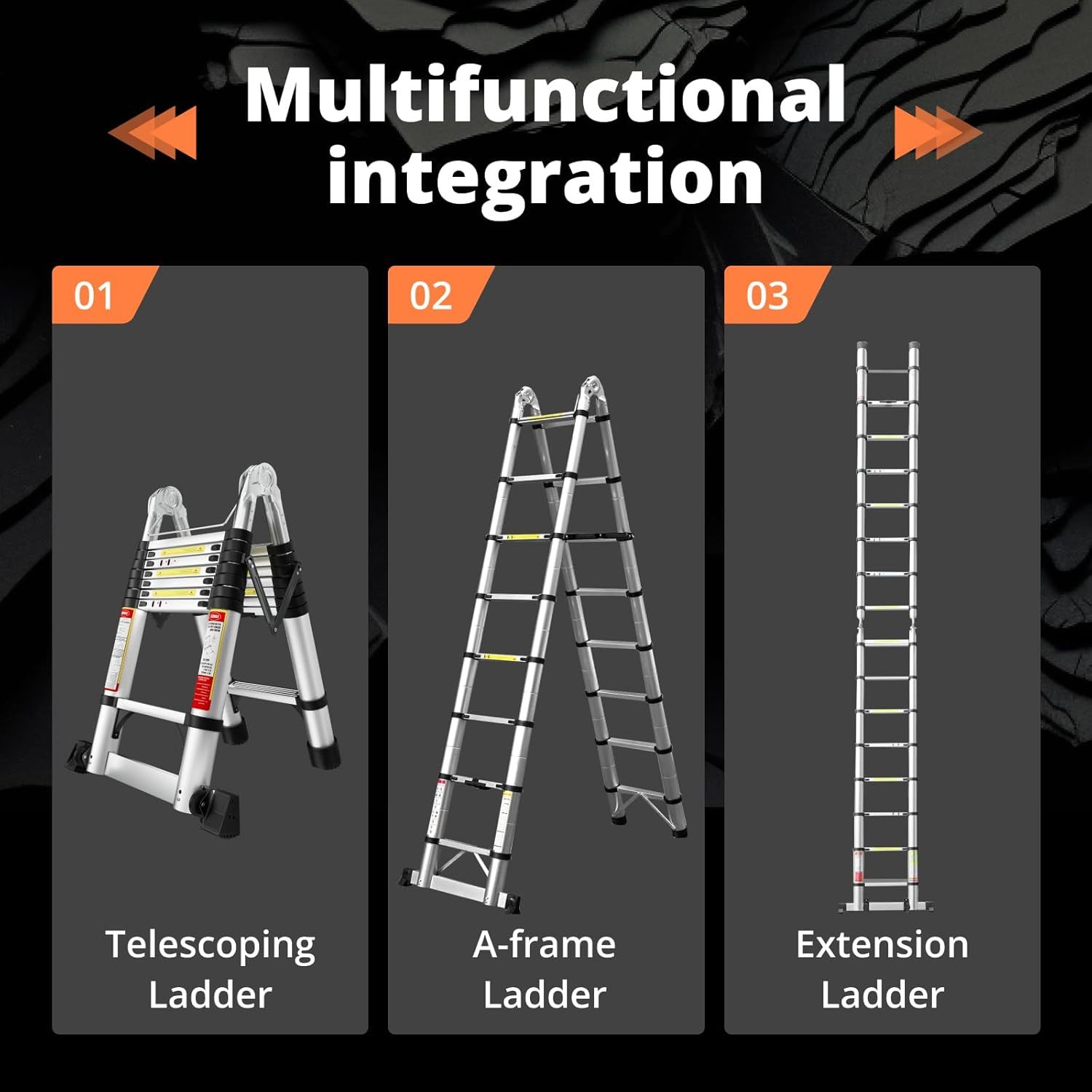 EvaStar - Escalera telescópica con marco A, escaleras telescópicas de aluminio ligeras con estabilizadores triangulares, barra estabilizadora y ruedas, escalera de extensión de capacidad de 350 libras