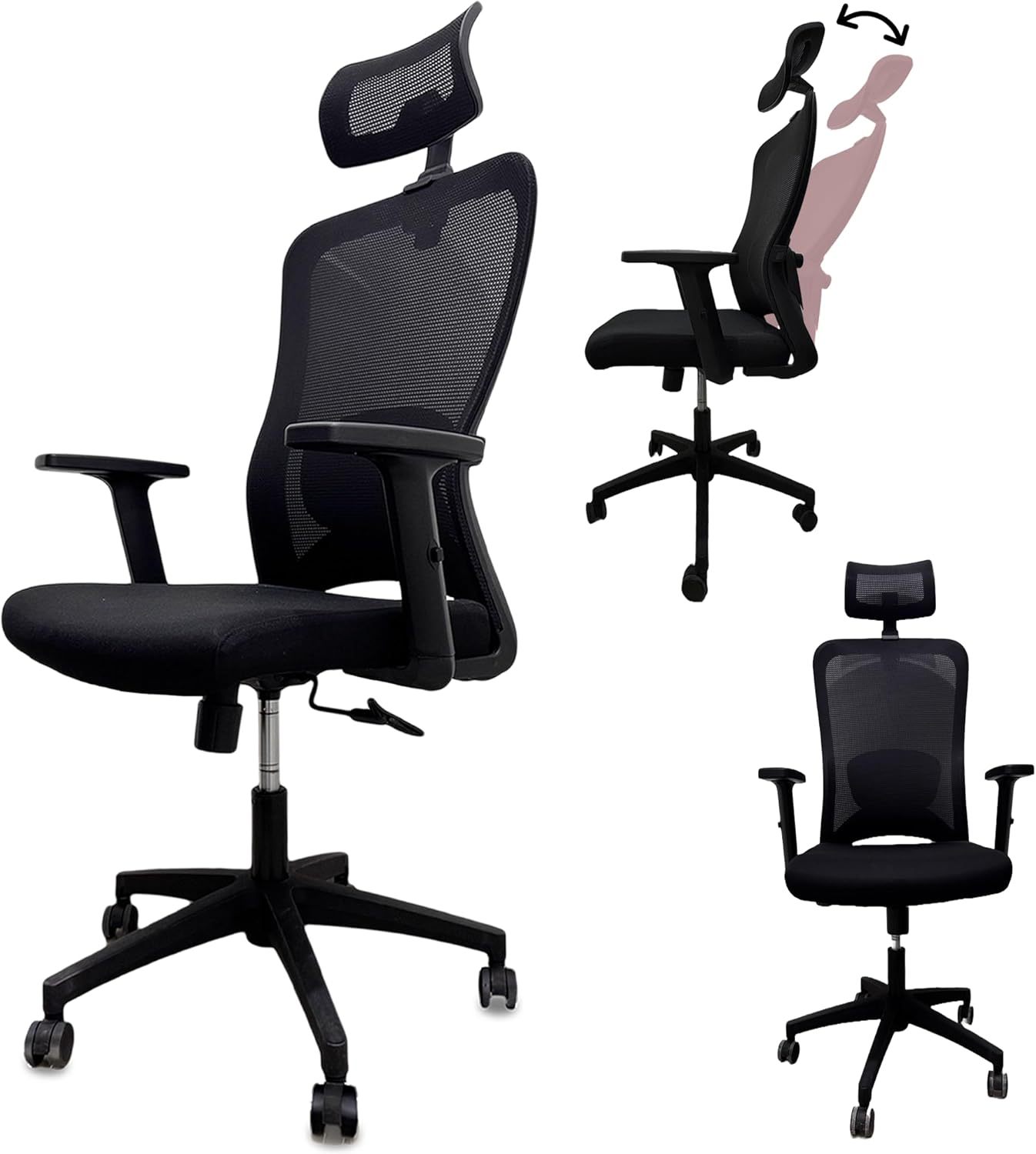 ERGOZEN Silla de Oficina Ergonómica Ejecutiva. Silla Escritorio con Cabecera y Soporte Lumbar Ajustable, Silla ergonomica de Escritorio con Respaldo de Malla y reposabrazos Ajustable.