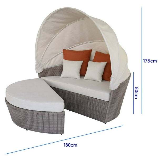 Sofá Lounge para Exterior Importado Tipo Mimbre con Toldo Retráctil
