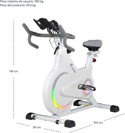 RACK & PACK Bicicleta Estatica con Resistencia Magnetica Spinning Silenciosa para Hogar Casa Gimnasio Gym Monitor Electrico 6 Finciones Ajuste de asiento y Manubrio Bici Fija Spin Soporta 100 Kg