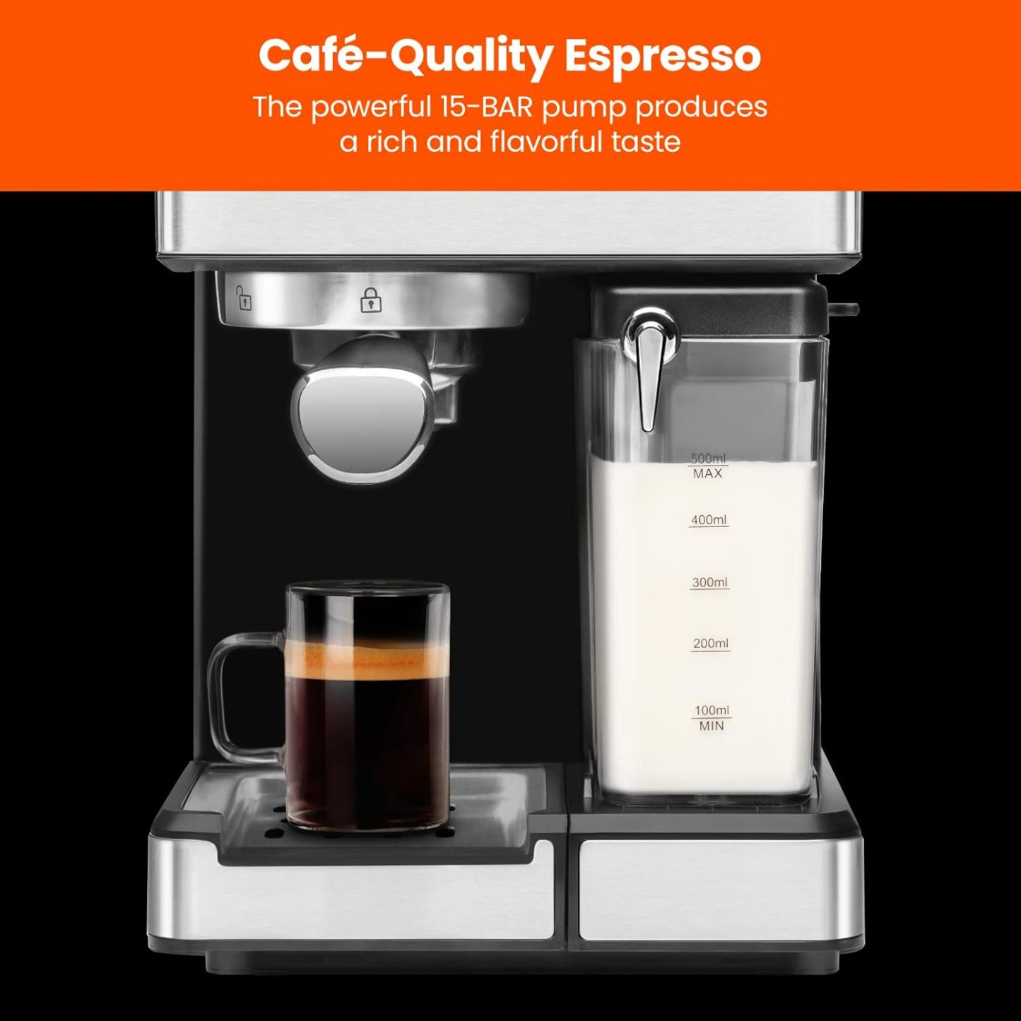 Chefman - Máquina de café espresso , Prepare espresso, capuchinos, lattes y más con calidad de una cafetería, depósito de agua de 1,8 litros, acero inoxidable