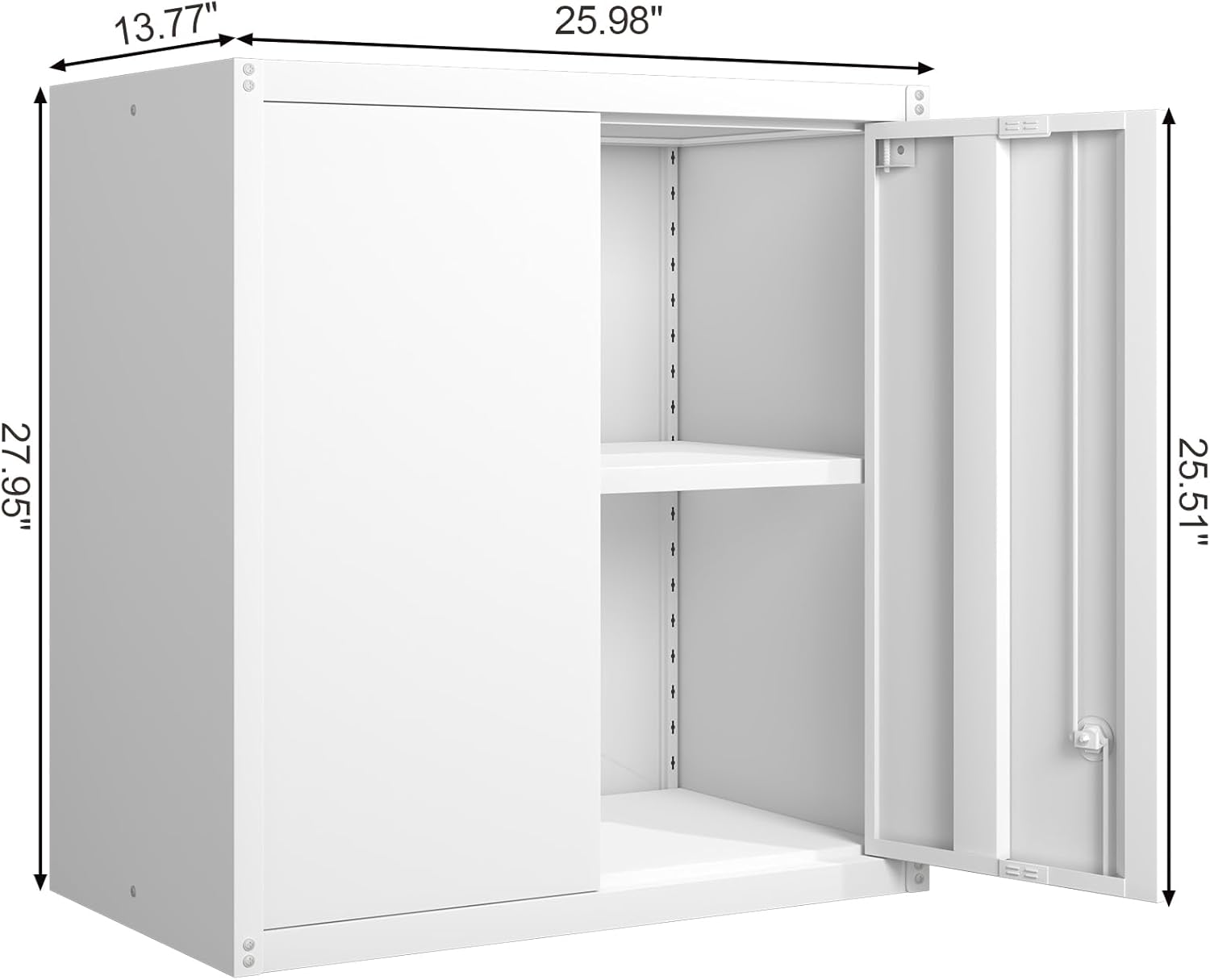 GREATMEET - clóset de almacenamiento de pared de metal con cerradura,armarios de almacenamiento de metal blanco con 1 estante ajustable y 2 puertas,gabinete de acero,desmontar H27.95 White
