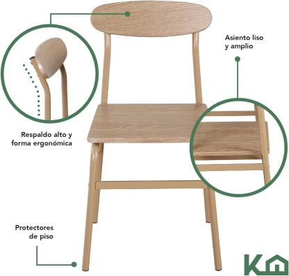Kingshouse | Comedor 4 Sillas con Mesa – Madera MDF Estructura Metálica - Negro – Moderno Minimalista - para 4 Personas