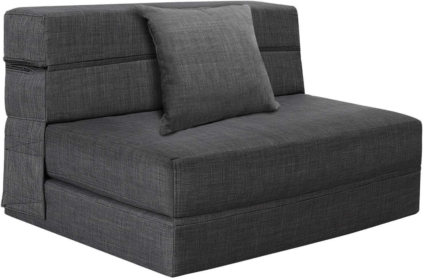 Nigoone - Sofá plegable tamaño Queen de espuma viscoelástica con 2 almohadas, sillón perezoso, triple futón, camas convertibles, funda lavable, gris oscuro