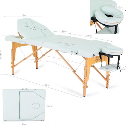 Onof Cama de Masaje Plegable de 3 Secciones y 8 Niveles de Altura Ajustable con Estuche Portátil para Uso Profesional Fisioterapia SPA Tatuajes Facial (Azul Maya)