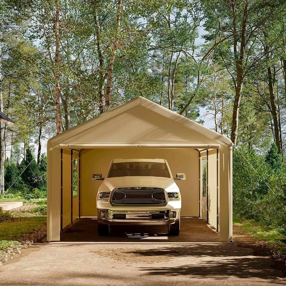 Carpa Armable para Auto 6x3 m con Paredes Laterales | Toldo Reforzado de Acero Galvanizado | Resistente al Sol y Lluvia | Ideal para Jardín, Eventos o Almacén | Fácil de Montar | Color Beige