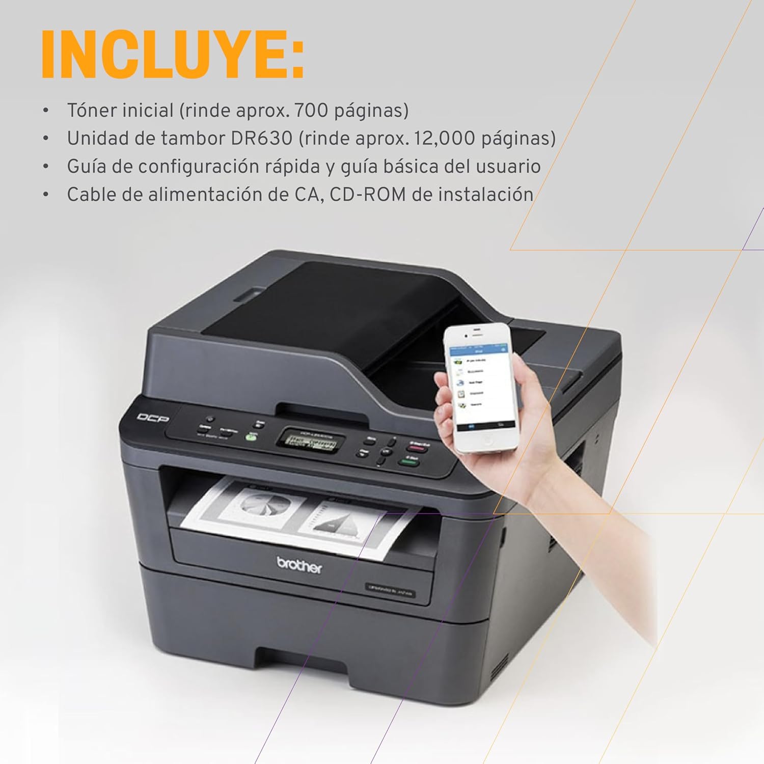 Brother Impresora Multifuncional Láser 3 en 1, DCPL2540DW| Impresión, Copiado y Escaneado| Multifunción, Impresión Dúplex, Conectividad Inalámbrica| Imprime 30 Págs. por Minuto