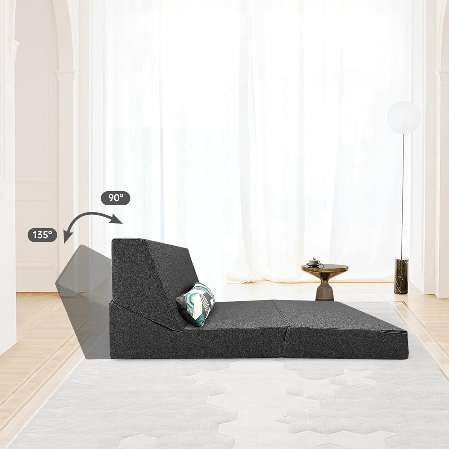 Nigoone - Sofá plegable tamaño Queen de espuma viscoelástica con 2 almohadas, sillón perezoso, triple futón, camas convertibles, funda lavable, gris oscuro