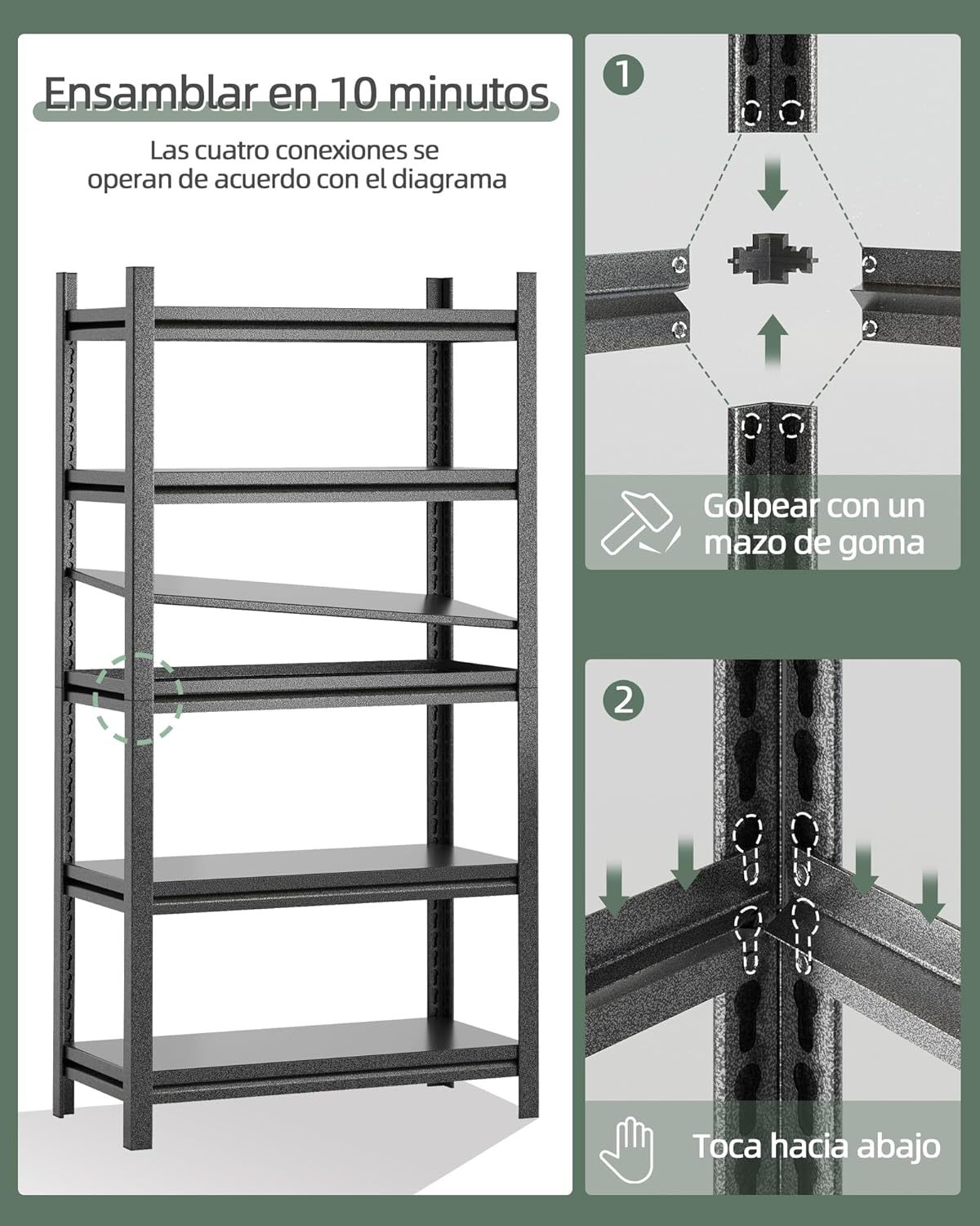 NETEL Anaquel Metalico 5 Niveles, Estantería de Garaje, Estanteria Metalica, Estante de Acero para Cargar Pesadas, Estantería Multifuncional Desmontable, 90 W x 40 D x 183 H cm, Negro
