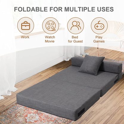 Nigoone - Sofá plegable tamaño Queen de espuma viscoelástica con 2 almohadas, sillón perezoso, triple futón, camas convertibles, funda lavable, gris oscuro