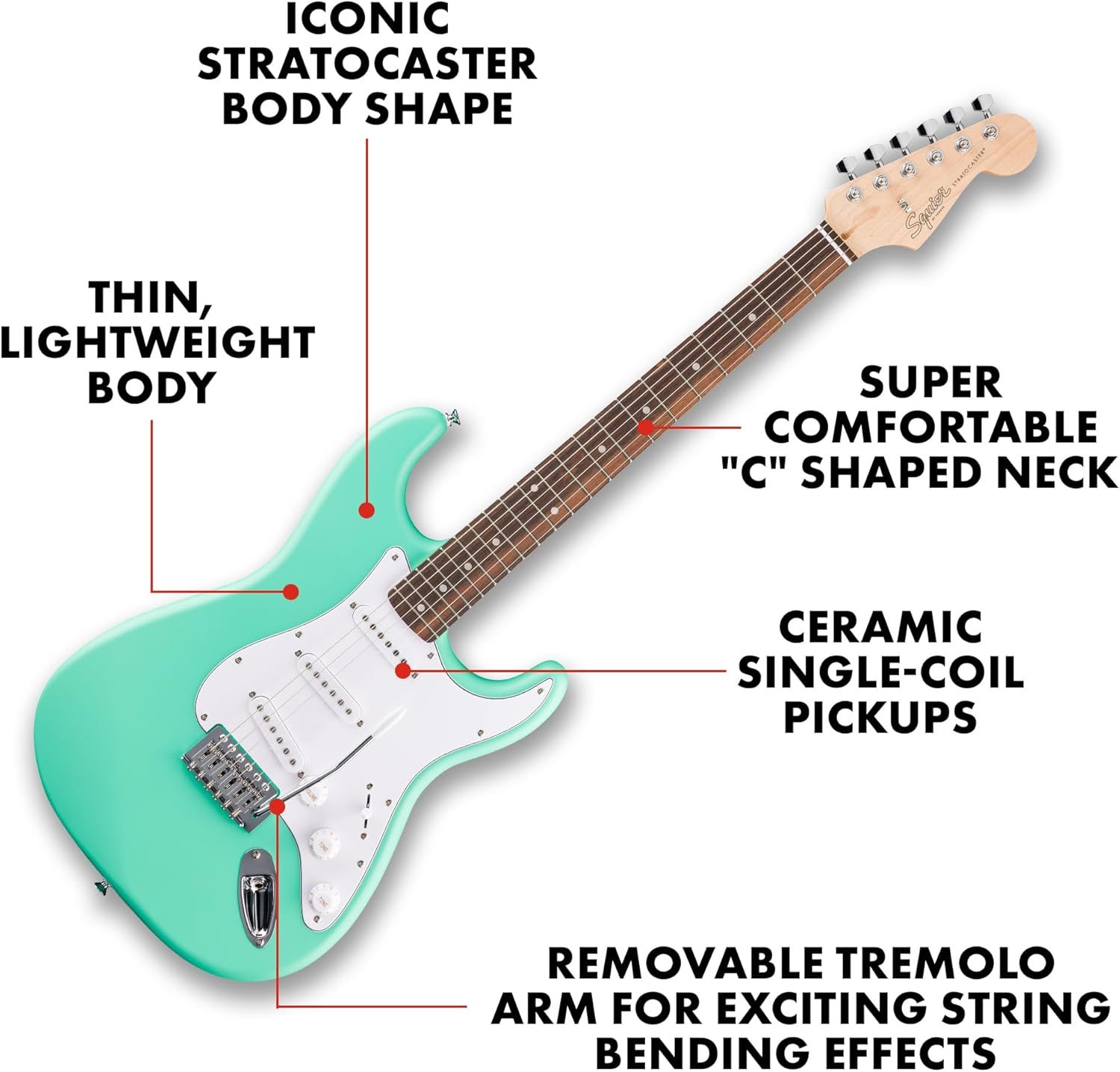 Fender Squier Debut Collection Stratocaster Guitarra Eléctrica, Diapasón Laurel, Color Negro