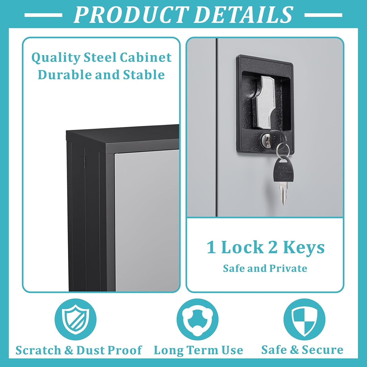 GREATMEET - clóset de almacenamiento de pared de metal con cerradura,armarios de almacenamiento de metal blanco con 1 estante ajustable y 2 puertas,gabinete de acero,desmontar H27.95 White