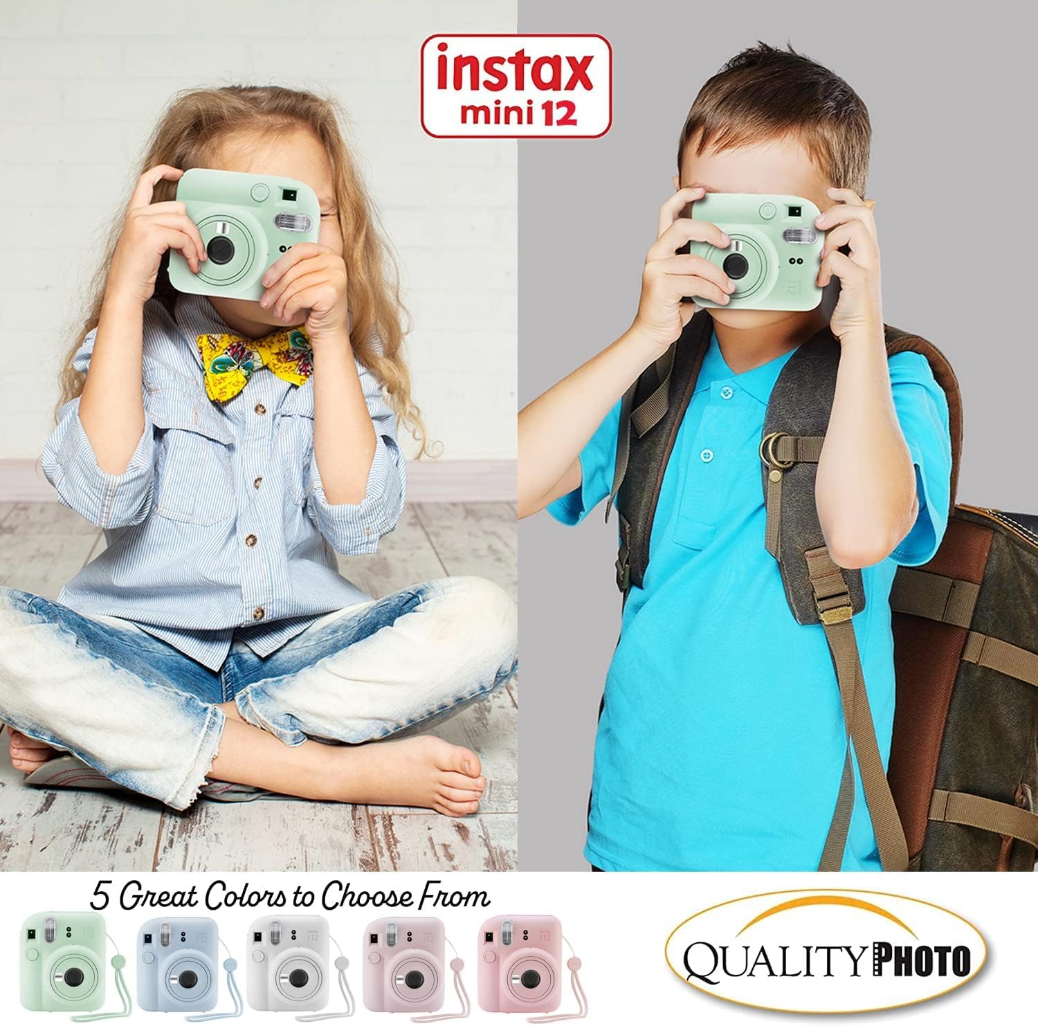 Fujifilm Instax Mini 12 cámara instantánea + 60 impresiones fotográficas + paquete de calidad para fotos, estuche, pegatinas decorativas, marcos, álbum de fotos, verde menta