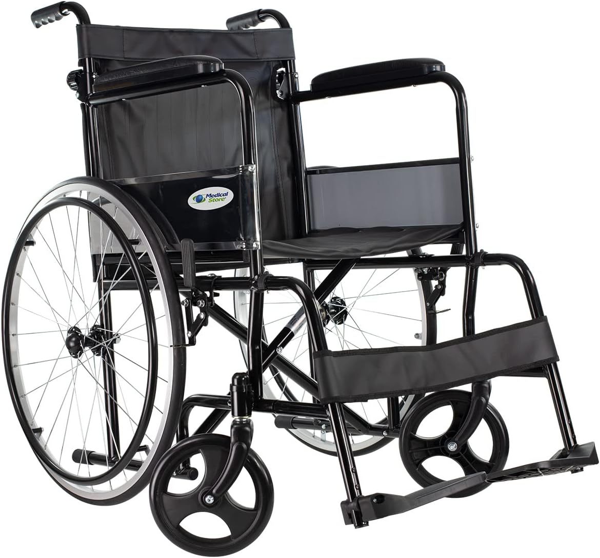MEDICAL STORE Silla de Ruedas, Modelo 809F, Acero Resistente, Descansapies Desmontables, Descansabrazos Fijos Rectos, Asiento y Respaldo de Vinil Alta Resistencia. (ROJO)