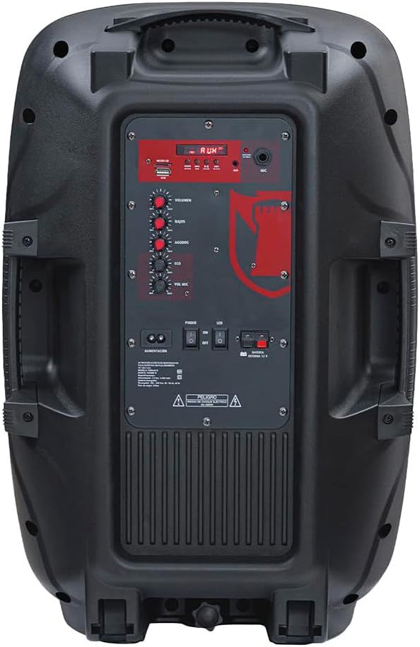 MITZU KSW-4015 Bocina 15" Luz Tipo Flama Ksr-Link, Recargable, Bluetooth, USB, Micro SD, FM, Aux, 1 Mic Alambrico, Stand, 40W RMS Negro