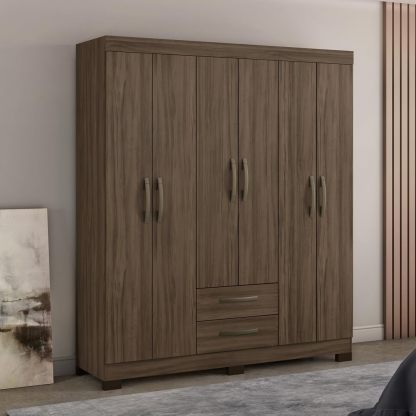Skal Living Ropero Closet Moderno 6 Puertas y 2 Cajones NT5130 Nogal