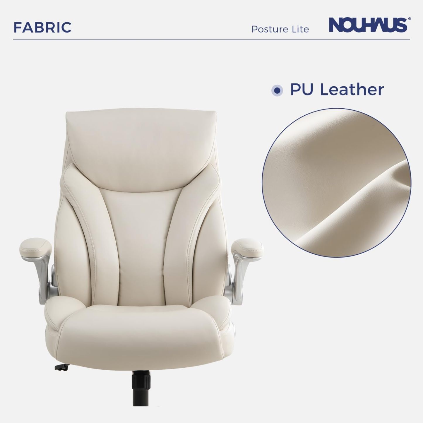 Nouhaus - Silla de oficina grande y alta con soporte lumbar, silla de oficina ergonómica de piel sintético, silla de computadora ejecutiva con reposabrazos ajustables (Posture Lite, blanco)