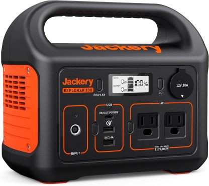 Jackery - Central eléctrica portátil Explorer 300, batería de litio de respaldo de 293 Wh, toma de corriente alterna de onda sinusoidal pura de 110 V/300 W, generador solar =