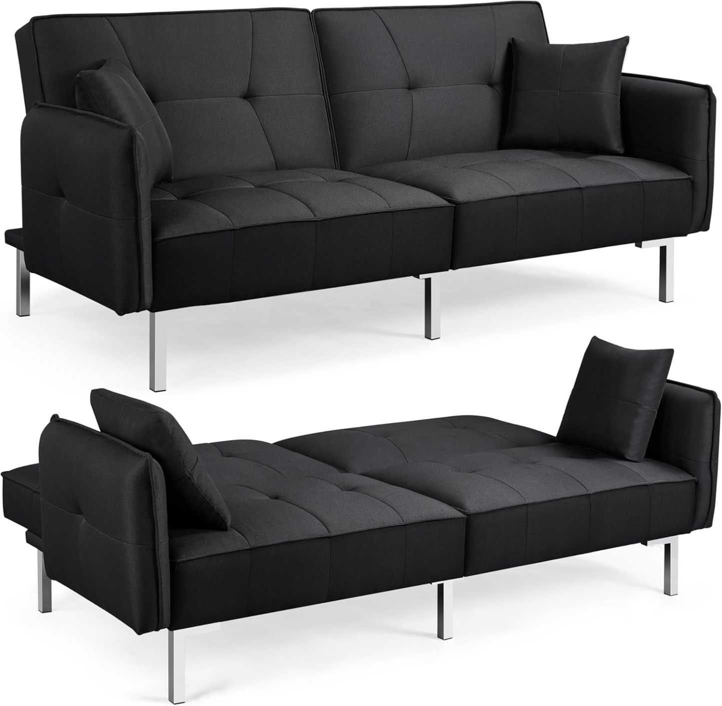 Yaheetech Sofá Cama Convertible Moderno futón sofás, Cama Plegable y Abajo, Tela de Lino reclinable para Sala de Estar, Color Gris