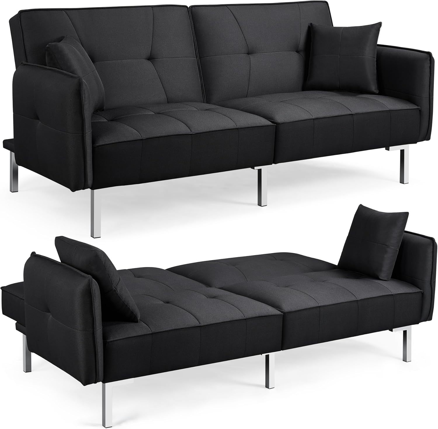 Yaheetech Sofá Cama Convertible Moderno futón sofás, Cama Plegable y Abajo, Tela de Lino reclinable para Sala de Estar, Color Gris