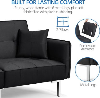 Yaheetech Sofá Cama Convertible Moderno futón sofás, Cama Plegable y Abajo, Tela de Lino reclinable para Sala de Estar, Color Gris