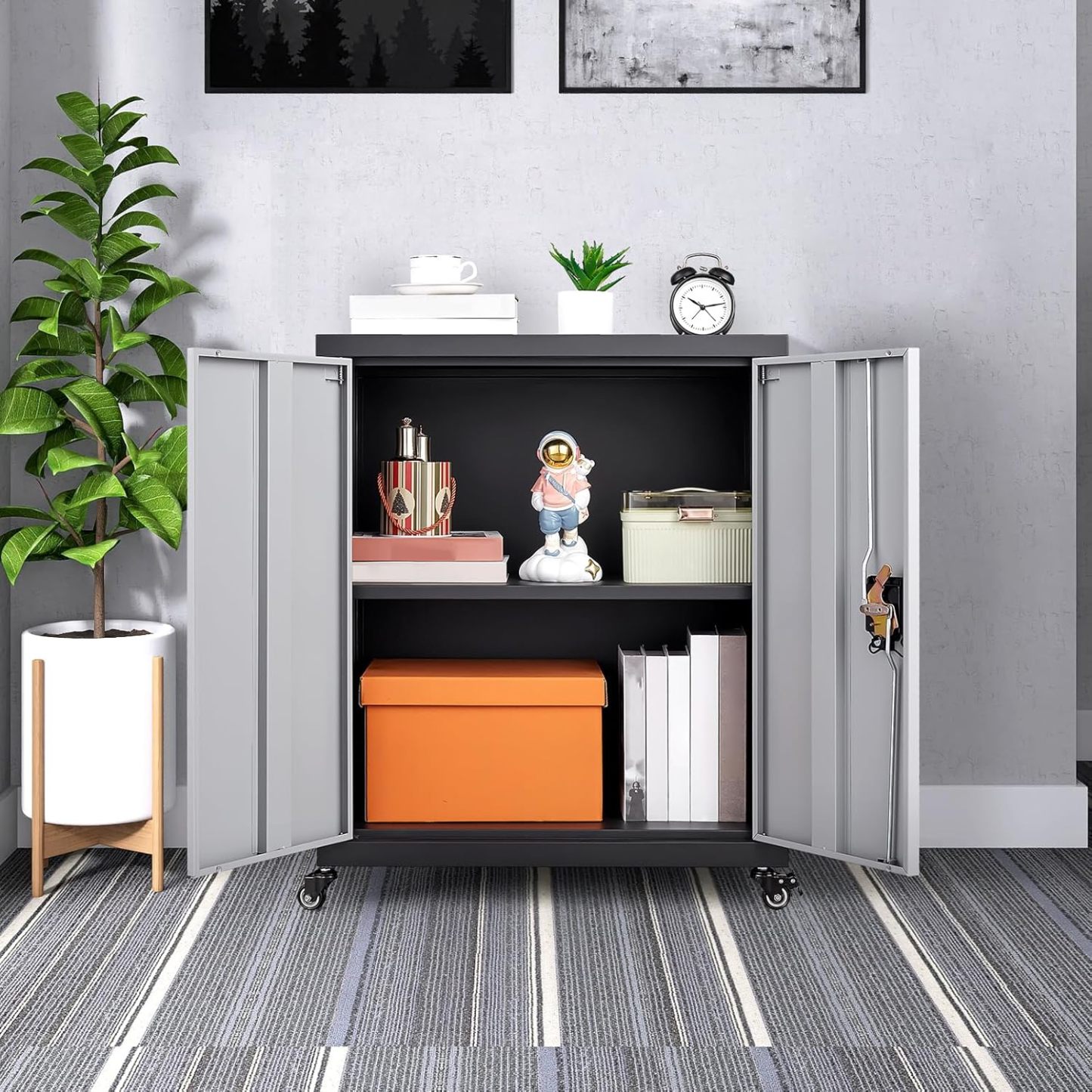 GREATMEET - clóset de almacenamiento de pared de metal con cerradura,armarios de almacenamiento de metal blanco con 1 estante ajustable y 2 puertas,gabinete de acero,desmontar H27.95 White