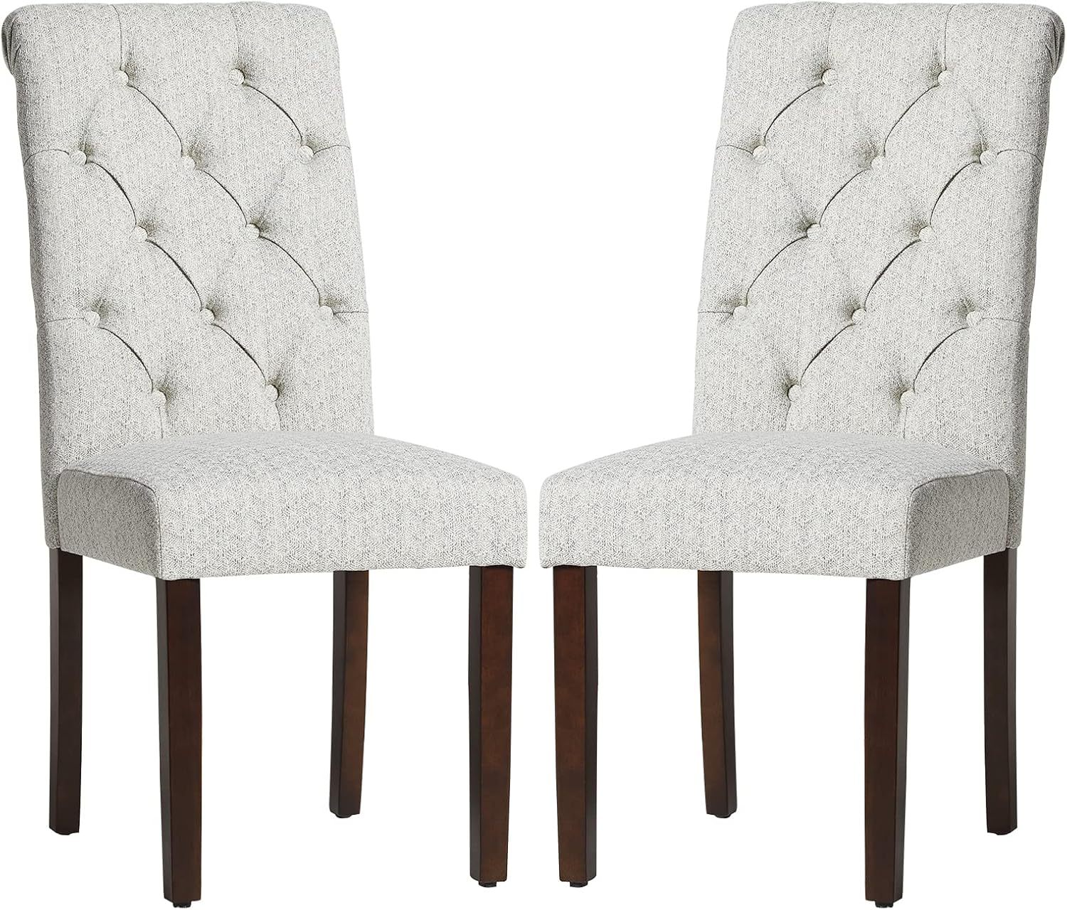 COLAMY - Juego de 6 sillas de Comedor con Botones y tapizadas, con Patas de Madera Maciza y Asiento Acolchado para Comedor, Cocina, Color Gris