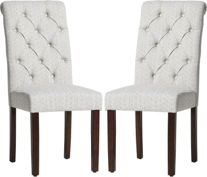 COLAMY - Juego de 6 sillas de Comedor con Botones y tapizadas, con Patas de Madera Maciza y Asiento Acolchado para Comedor, Cocina, Color Gris