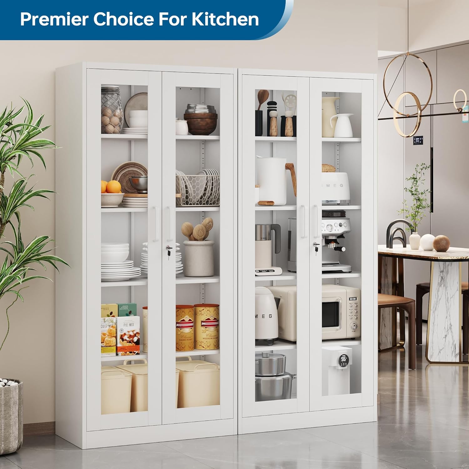 PEUKC - Vitrina con puertas de vidrio, vitrinas con 4 estantes ajustables y cerradura para el hogar, la oficina, la clínica, la despensa, requiere ensamblaje, negro, color madera