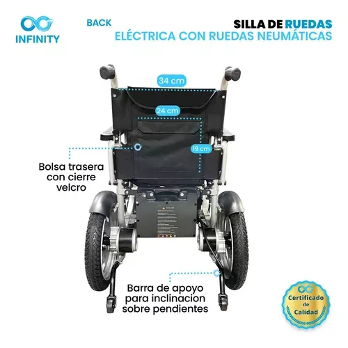 Silla De Ruedas Eléctrica Todo Terreno Neumática Infinity, Plegable, Color Negro, Ambidiestra