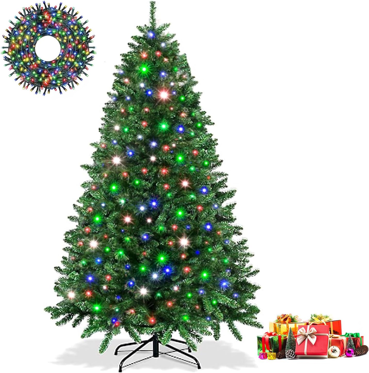 LGQSETSAIL1.8M Árbol de Navidad Artificial, 1100 PVC Ramas,Una Tira de 20 Metros de 200 Luces LED de Colores,Soporte de Metal, Fácil de Instalar, Árbol Navideño para Uso Interior y Exterior