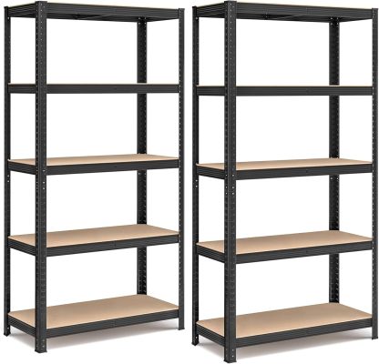 SONGMICS Juego de 2, Estantería Pesada de 5 Niveles, Estantería de Acero, Montaje sin Herramientas, 40 x 90 x 180 cm, Negro MGLR042B01