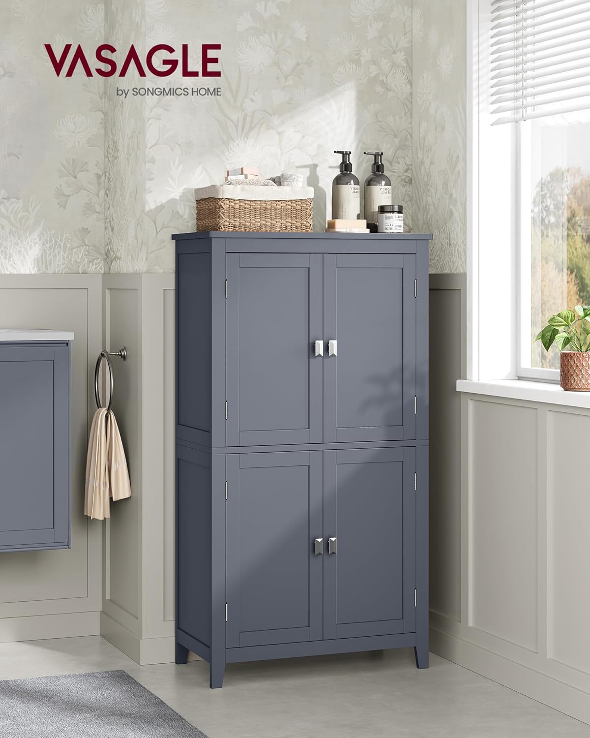 VASAGLE Mueble de Baño, Armario de Baño, Armario de Cocina, con 4 Puertas, Estantes Ajustables, 30 x 60 x 110 cm, Blanco MBBC552P31