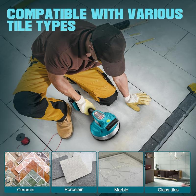 KP-160B Tile Vibration Tool, Cordless Tile Vibration Leveling Machine with 2×2000mAh Batteries, 160mm Large Suction Strong Grip.
