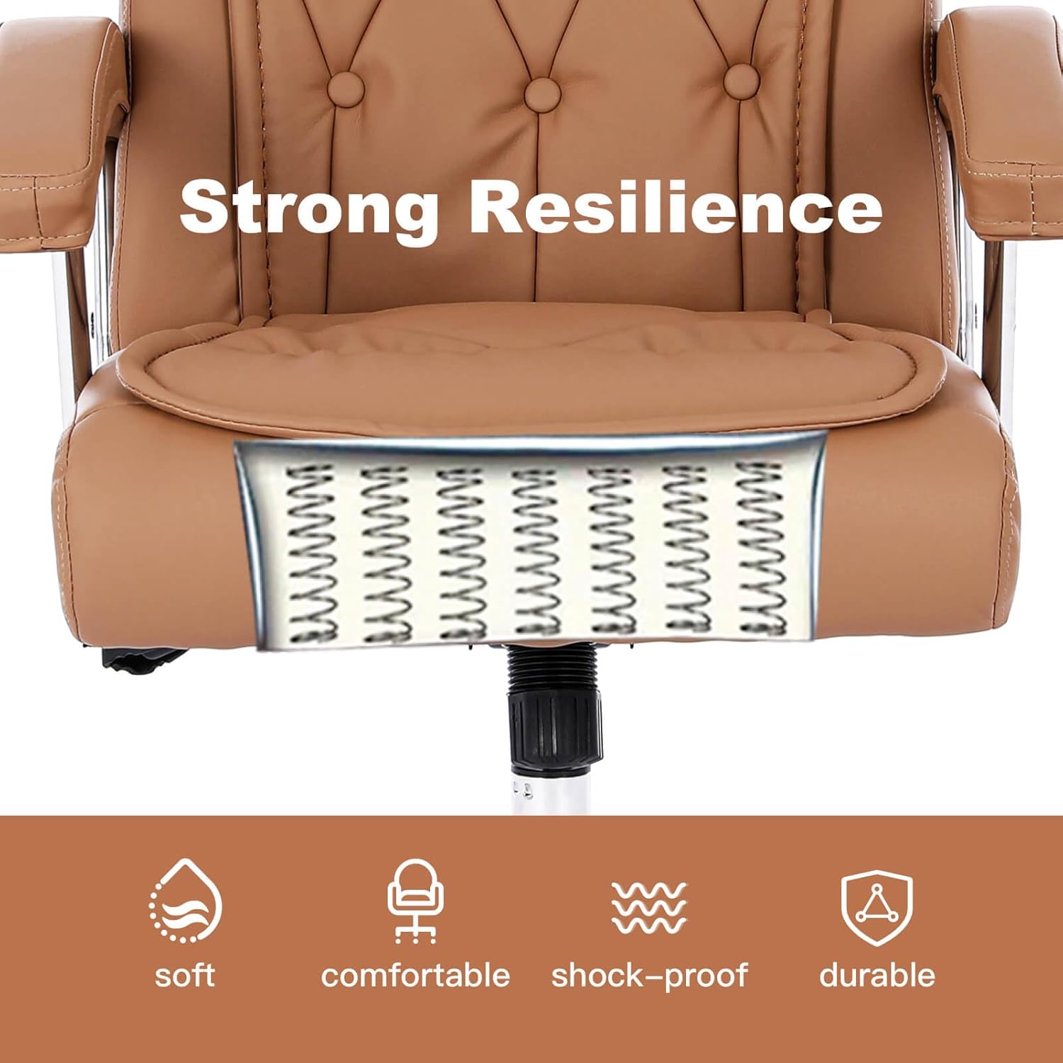 Hoxne - Silla de oficina ejecutiva de piel con brazos y ruedas, respaldo alto, silla ergonómica de computadora de computadora, altura ajustable, silla de computadora de oficina, capacidad de 350