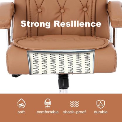 Hoxne - Silla de oficina ejecutiva de piel con brazos y ruedas, respaldo alto, silla ergonómica de computadora de computadora, altura ajustable, silla de computadora de oficina, capacidad de 350