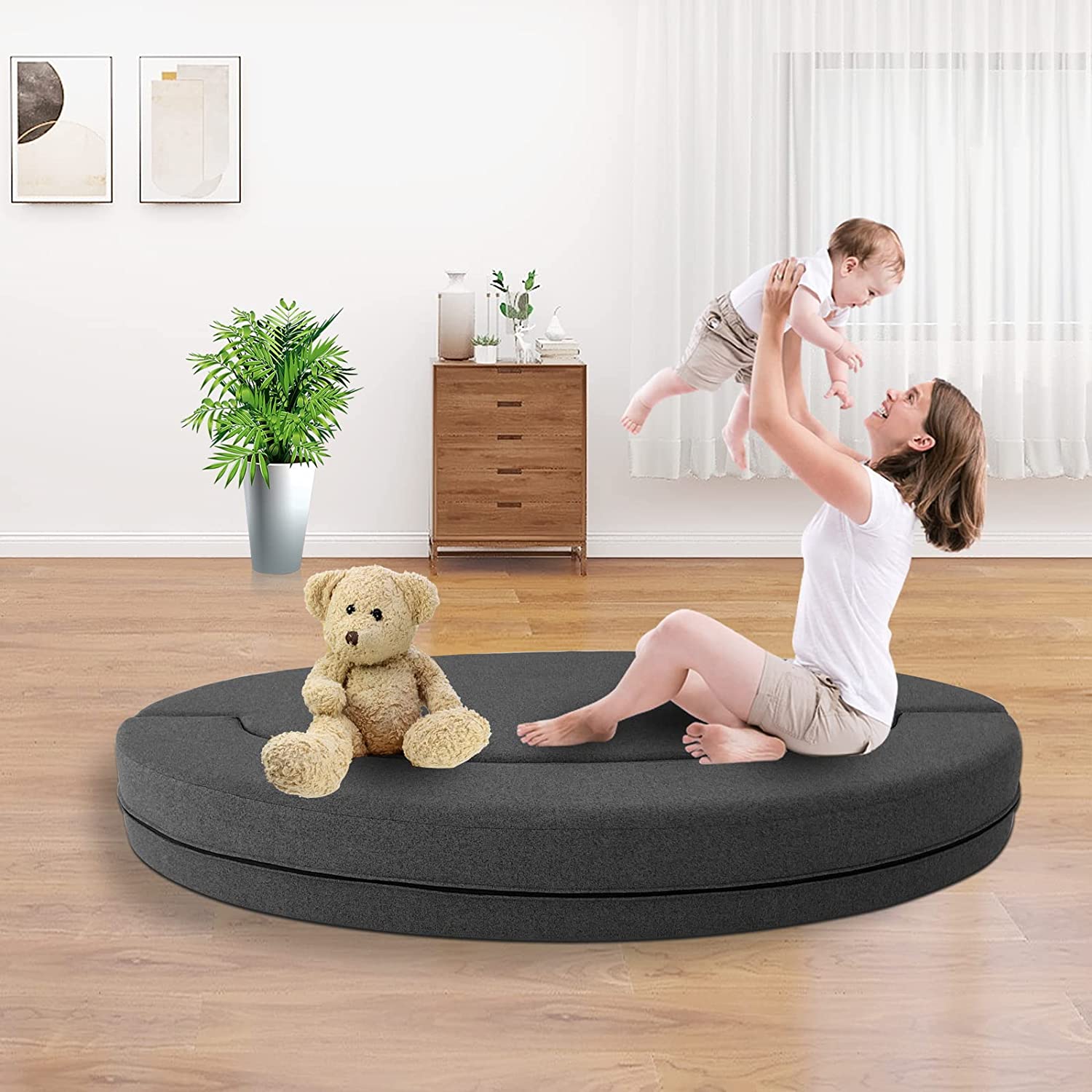 Nigoone - Sofá plegable tamaño Queen de espuma viscoelástica con 2 almohadas, sillón perezoso, triple futón, camas convertibles, funda lavable, gris oscuro