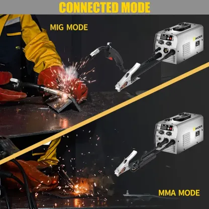 Soldadora MIG de Doble Voltaje 140A - Máquina de Soldadura 2 en 1 Stick/Flux Core con Tecnología de Inversor IGBT, 110V/220V, Enchufe de EEUU, Alambre con Núcleo de Fundente Incluido para una Experiencia de Soldadura Versátil