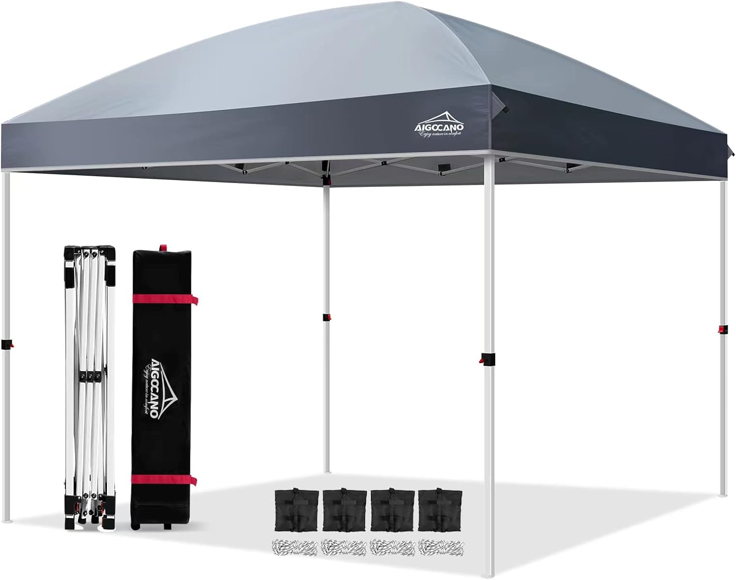 AIGOCANO Tienda de campaña para exteriores, toldo desplegable de 10 x 10 pulgadas, tiendas de campaña instantáneas para fiestas con bolsa enrollable, 4 bolsas de arena, toldos portátiles fáciles de subir (gris)