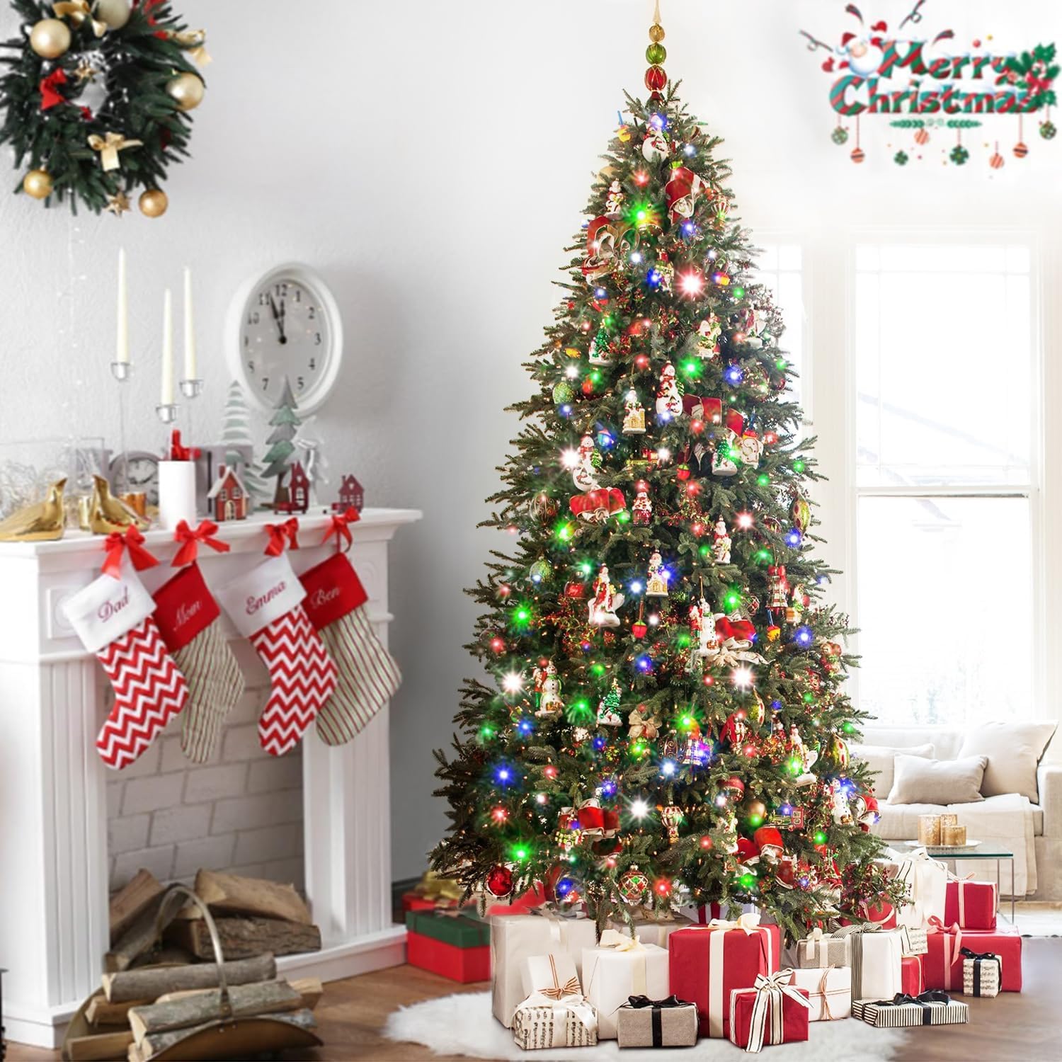 LGQSETSAIL1.8M Árbol de Navidad Artificial, 1100 PVC Ramas,Una Tira de 20 Metros de 200 Luces LED de Colores,Soporte de Metal, Fácil de Instalar, Árbol Navideño para Uso Interior y Exterior