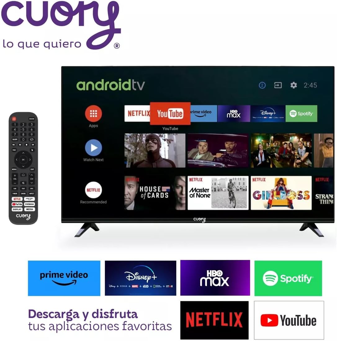 CUORY Smart TV Android Google TV Television Pantalla 32" Pulgadas Dled | Vive en | Full HD FHD | HDMI | Atmos Dolby | Modo de Juego Funciona con Asistente de Google | Bisel Delgado