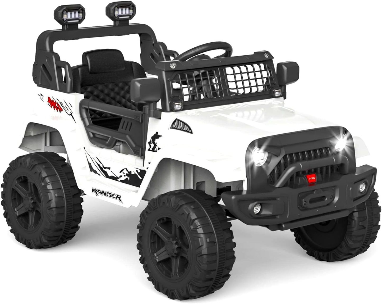 Hetoy Ride on Truck Car 12V Kids Electric Vehicles with Remote Control Spring Suspension, LED Lights, Bluetooth, 2 Speeds