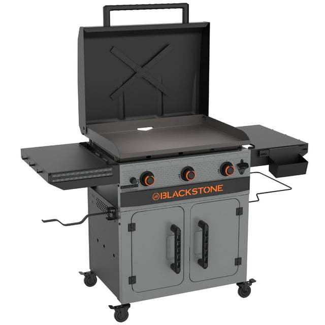 Plancha Omnivore Blackstone Bronco de 3 quemadores XL de 28" con gabinete y estantes laterales dobles