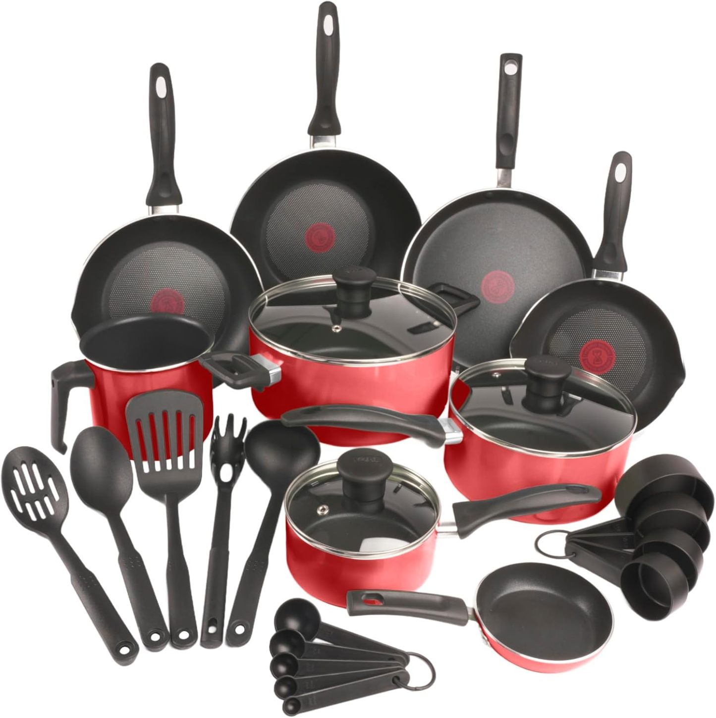 T-fal Batería de Cocina Supercook de 26 piezas Color Rojo con Antiadherente Titanium, tecnología Thermo Señal, de fácil limpieza y base difusora para crear deliciosas recetas, B929SZ84