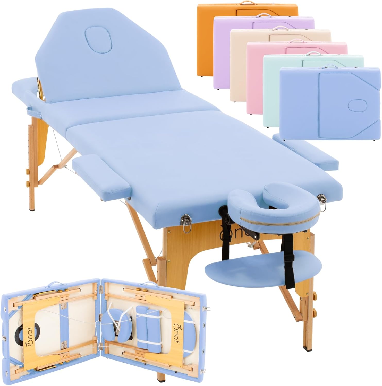 Onof Cama de Masaje Plegable de 3 Secciones y 8 Niveles de Altura Ajustable con Estuche Portátil para Uso Profesional Fisioterapia SPA Tatuajes Facial (Azul Maya)