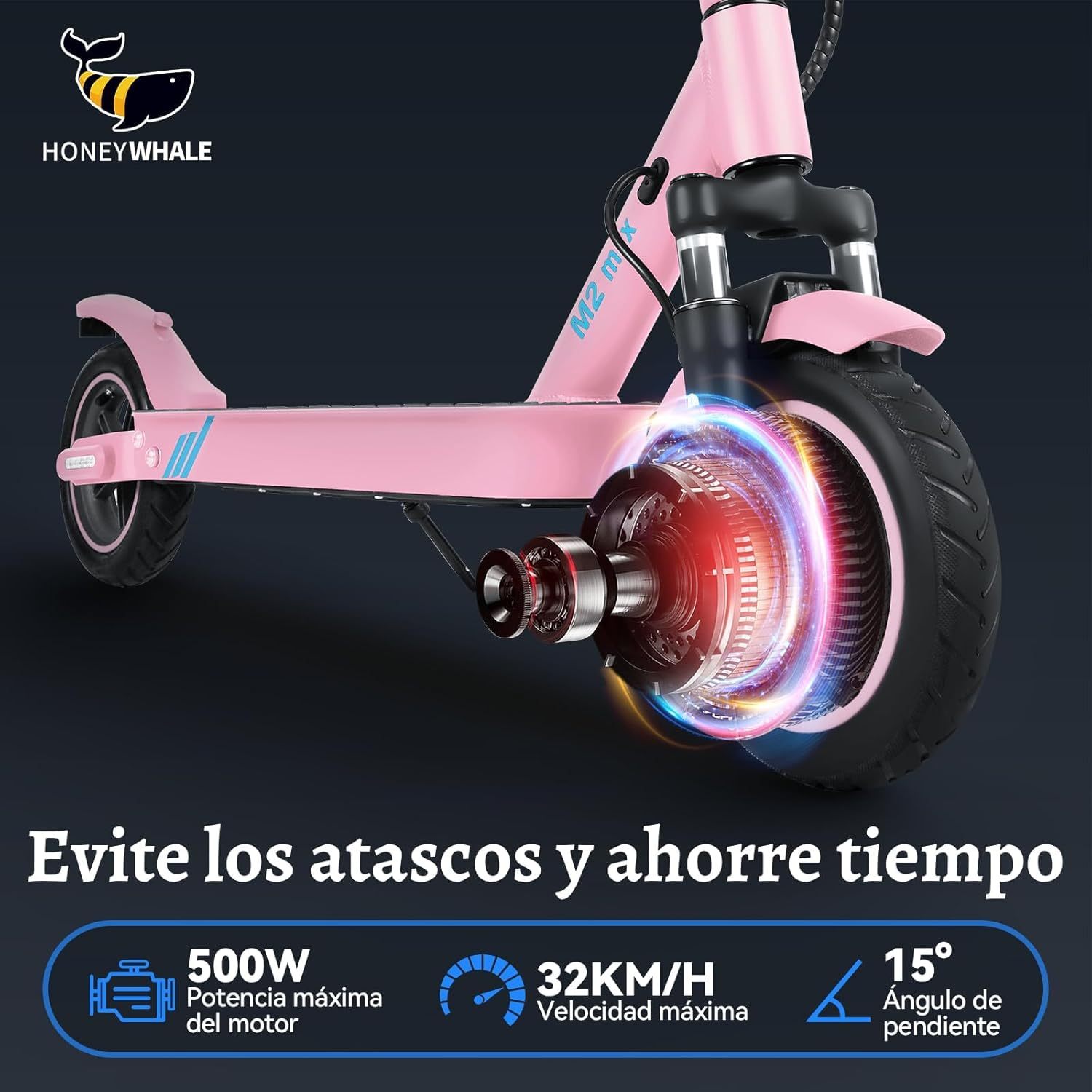 HONEYWHALE M2 MAX Scooter Eléctrico Plegable para Adultos, Motor de 500 W de Potencia Máxima, Velocidad Máxima 32KM/H, 22KM con Una Carga Completa, Patin Eléctrico con App Control Bluetooth