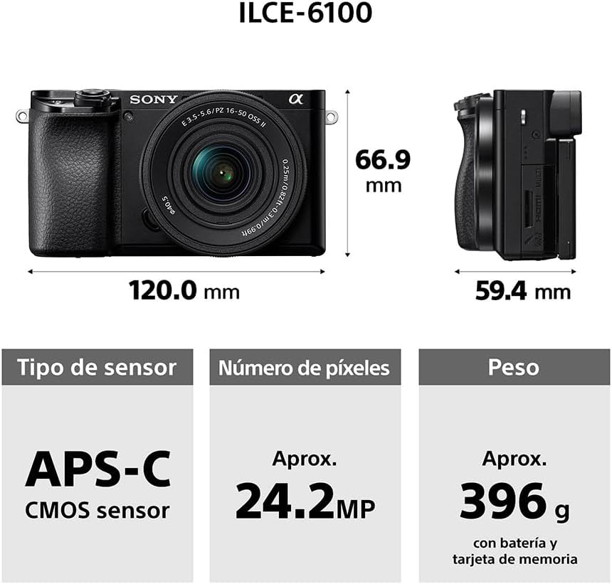 Sony Cámara Alpha 6400 APS-C con Nuevo Lente Zoom 16-50mm Versión 2 con autoenfoque más rápido, Ligero y silencioso
