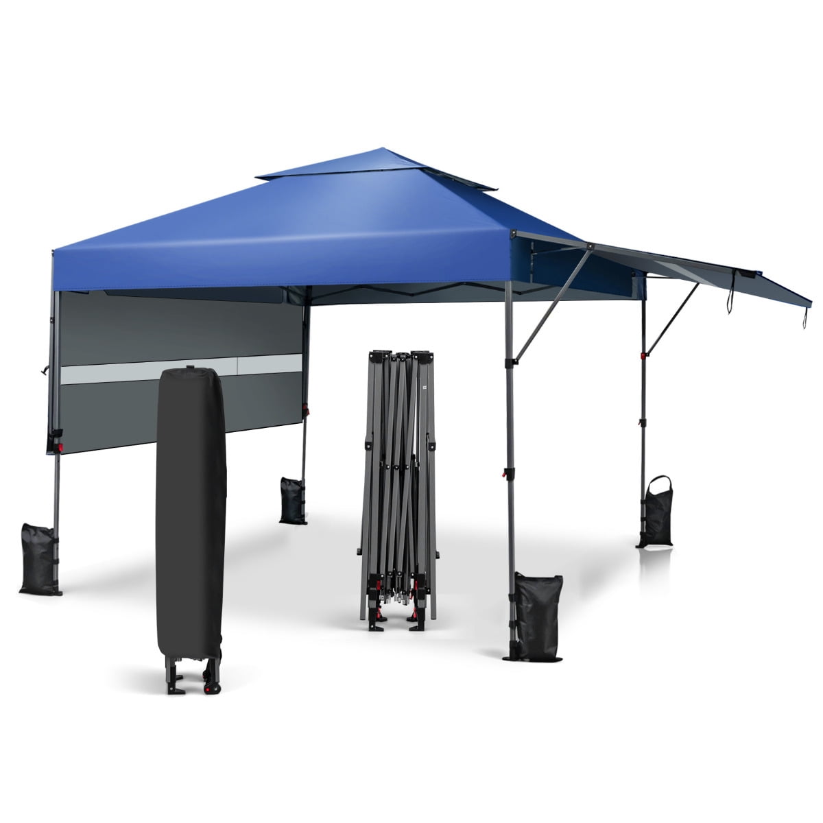 Costway 3x3m Pabellón Emergente Instantáneo Plegable para Exterior con Dos Mitades de Toldo Carpa Portátil Ajustable en Altura para Camping